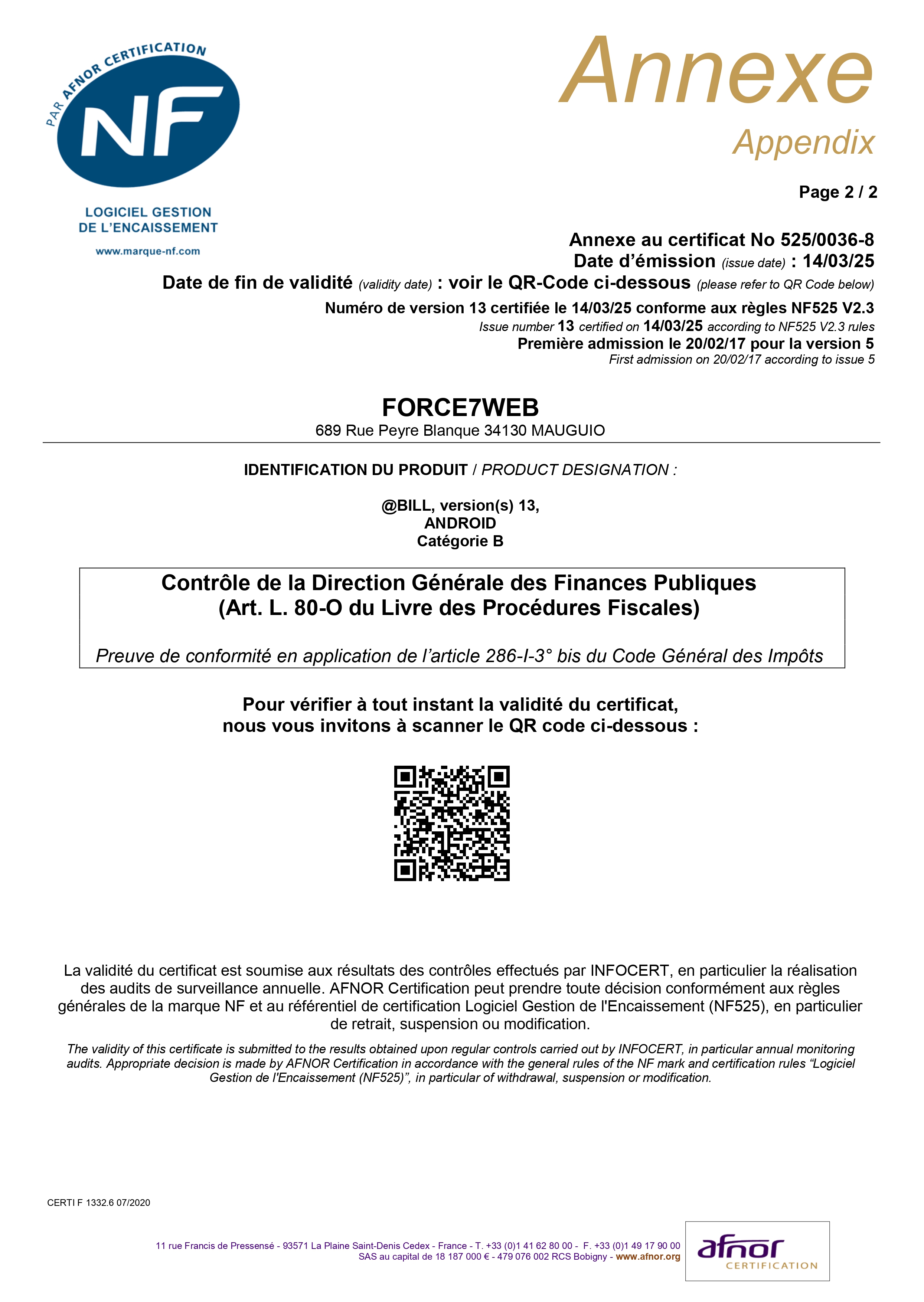 certif nf525Abill